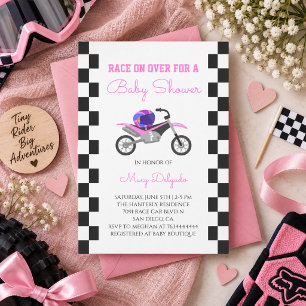 Invitación Ducha de Bebé de Niña Rosa con Moto de Cross