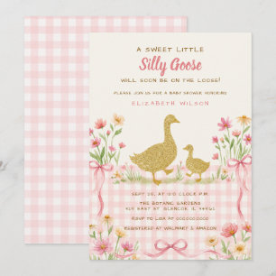 Invitación Ducha de Bebé de Niña Silvestre con Lazo Rosa Flor