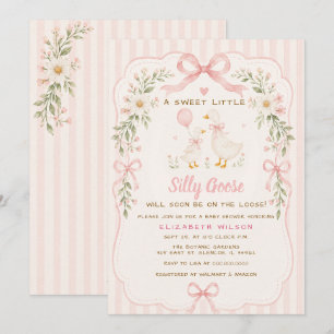 Invitación Ducha de Bebé de Niña Silvestre con Lazo Rosa Flor