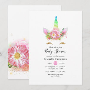 Invitación Ducha de Bebé de Niña Unicornio Arcoíris