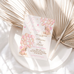 Invitación Ducha de bebé de niñas gemelas con osito de peluch