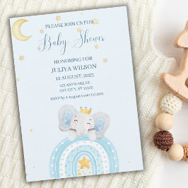 Invitación Ducha de bebé de niño azul y elefante lindo
