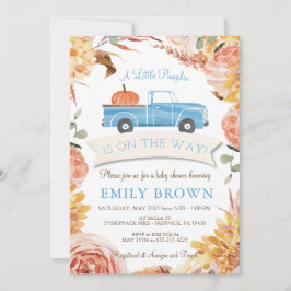Invitación Ducha de bebé de niño calabacita floral azul de ot