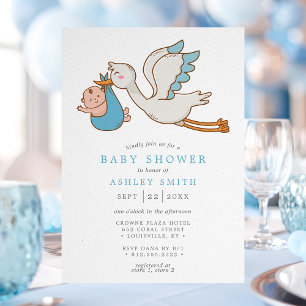 Invitación Ducha de bebé de niño Cigüeña Voladora Azul