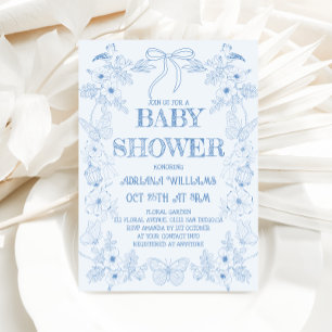 Invitación Ducha de bebé de niño con lazo de baño azul