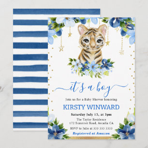 Invitación Ducha de bebé de niño con tigre floral acuarela