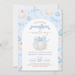 Invitación Ducha de bebé de niño de calabaza azul y blanca