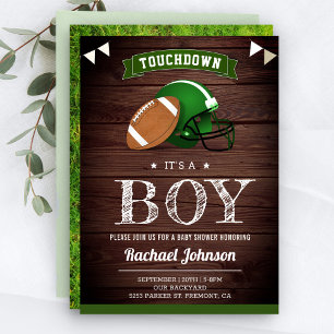 Invitación Ducha de bebé de niño de fútbol de madera rústica
