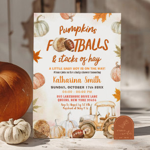 Invitación Ducha de bebé de niño Tractor Calabaza y Futboline