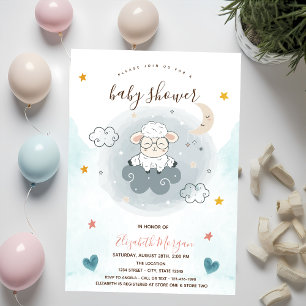 Invitación Ducha de bebé de Nube de Oveja Corderito Luna Estr