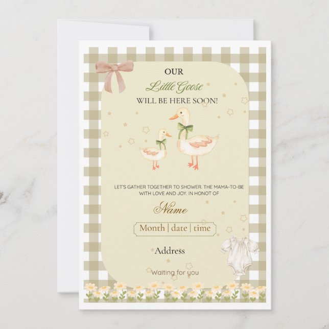 Invitación Ducha de bebé de oca pequeña  (Anverso)