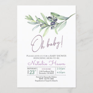 Invitación Ducha de bebé de oliva