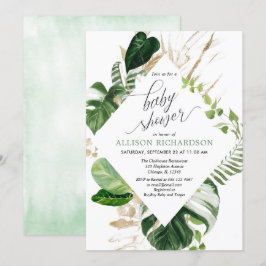 Invitación Ducha de bebé de oro de vegetación tropical neutra