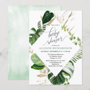 Invitación Ducha de bebé de oro de vegetación tropical neutra
