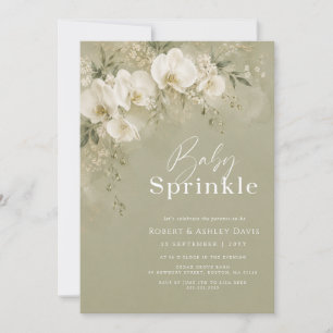 Invitación Ducha de bebé de orquídea blanca verde salvia