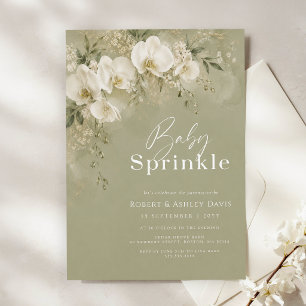 Invitación Ducha de bebé de orquídea blanca verde salvia