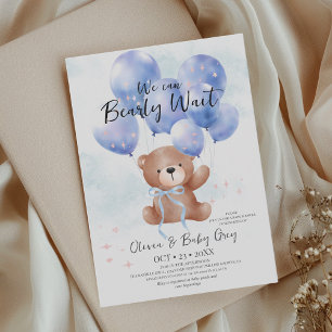 Invitación Ducha de bebé de osito de acuarela linda