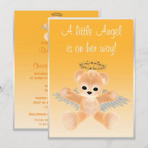 Invitación Ducha de bebé de osito de peluche ángel naranja