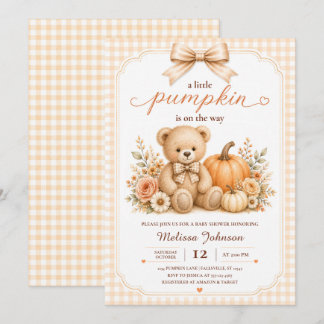 Invitación Ducha de bebé de osito de peluche calabacita