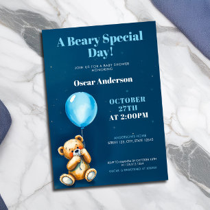 Invitación Ducha de bebé de osito de peluche cielo azul oscur
