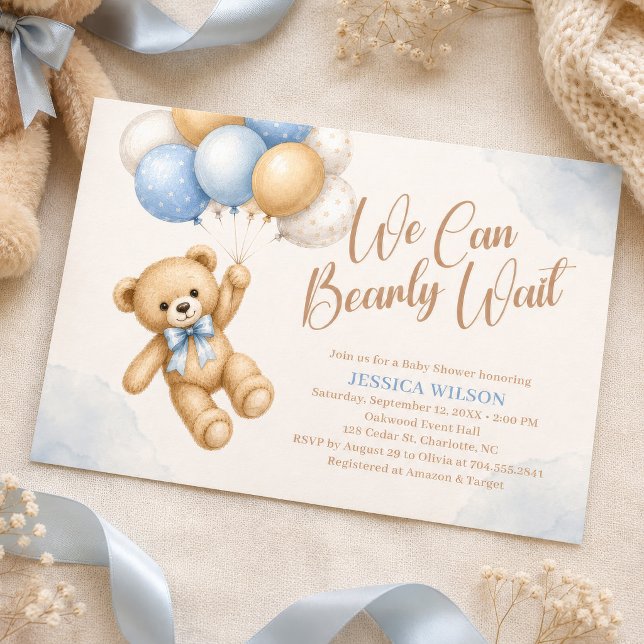 Invitación Ducha de bebé de osito de peluche lindo con globos (Subido por el creador)