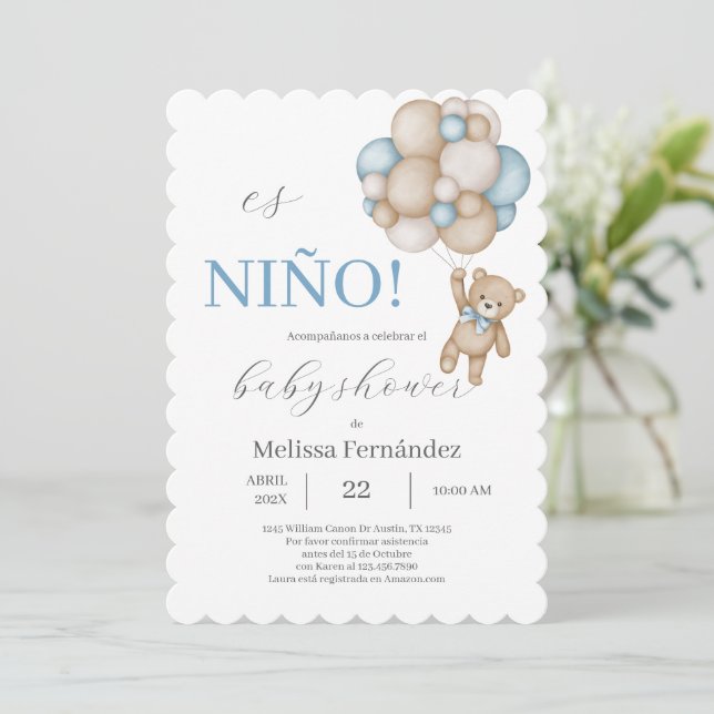 Invitación Ducha de bebé de osito de peluche niño  (Anverso de pie)