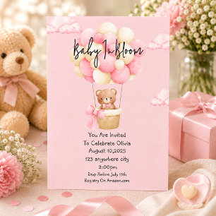 Invitación ducha de bebé de osito de peluche rosa