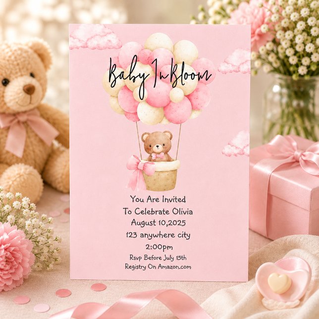 Invitación ducha de bebé de osito de peluche rosa (Subido por el creador)