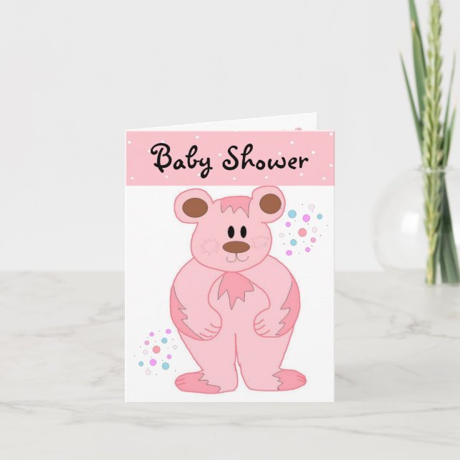 Invitación Ducha de bebé de osito de peluche rosa (Anverso)