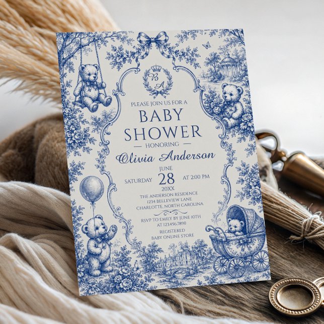 Invitación Ducha de bebé de osito de toile azul (Subido por el creador)