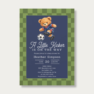 Invitación Ducha de bebé de osito futbolista patadita