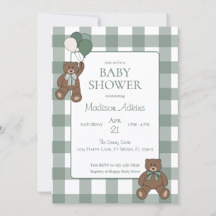 Invitación Ducha de bebé de ositos y lazos blancos en verde s