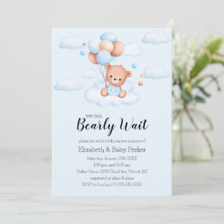 Invitación Ducha de bebé de oso de peluche niño azul