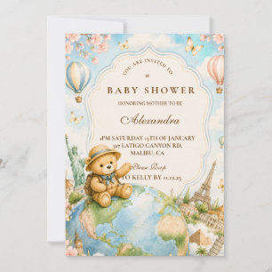 Invitación Ducha de Bebé de Oso de Peluche Viajero Caprichoso