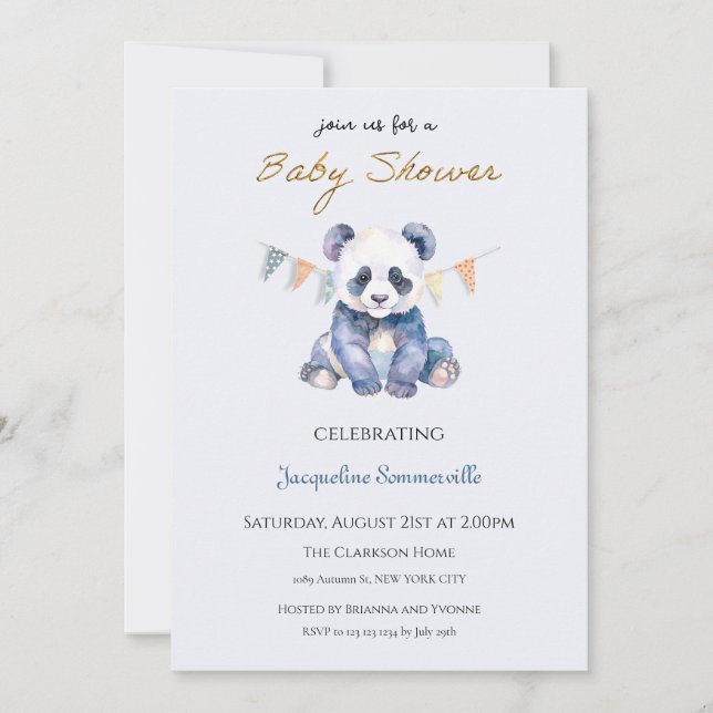 Invitación Ducha de bebé de oso panda (Anverso)
