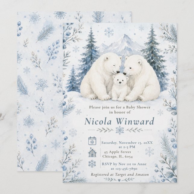 Invitación Ducha de Bebé de Oso Polar (Anverso / Reverso)