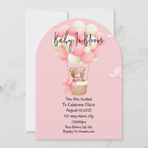 Invitación ducha de bebé de oso rosa