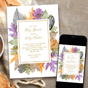 Invitación Ducha de bebé de otoño con hojas coloridas