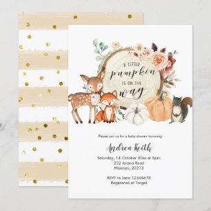 Invitación ducha de bebé de otoño en bosque de naranja quemad