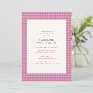 Invitación Ducha de Bebé de Otoño en Cuadros de Gingham Rosa