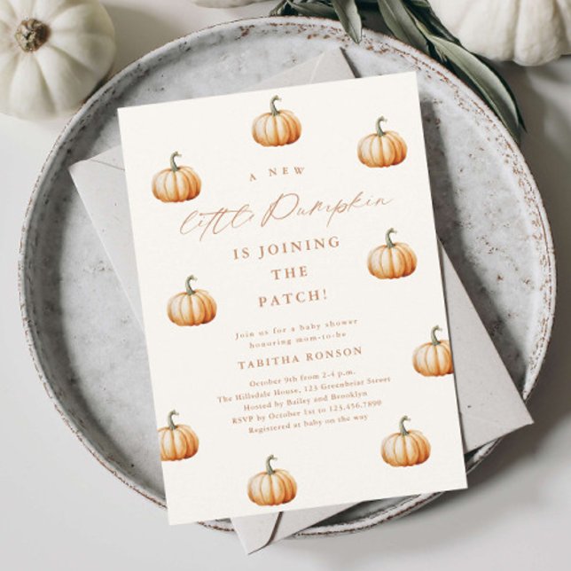 Invitación Ducha de bebé de otoño Little Pumpkin Patch (Hand-painted little pumpkin patch baby shower invitations.)