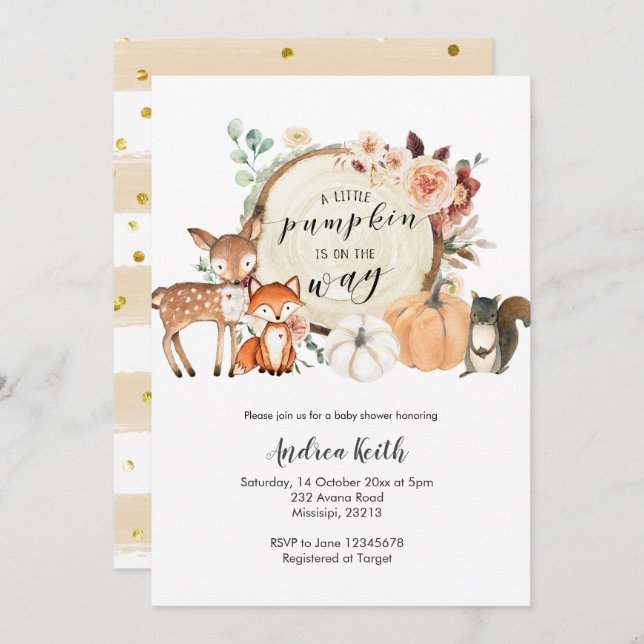 Invitación ducha de bebé de otoño otoño calabaza naranja quem (Anverso / Reverso)