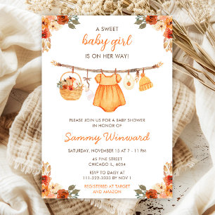 Invitación Ducha de Bebé de Otoño Ropa de Niña