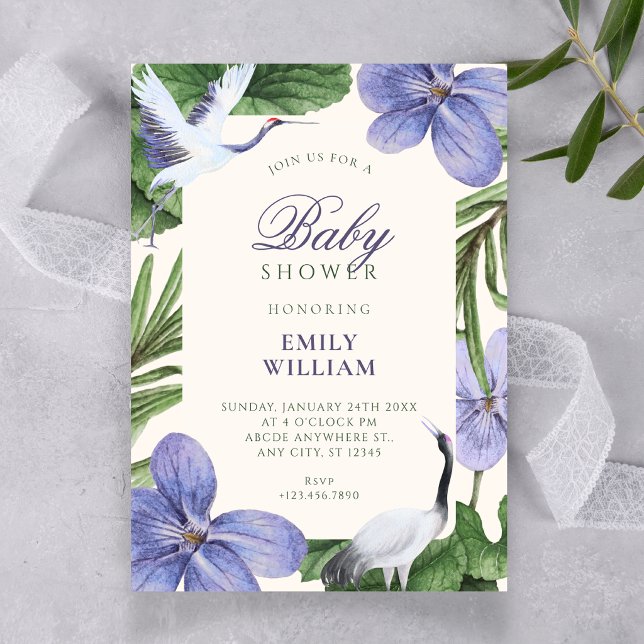 Invitación ducha de bebé de pájaro decorativo floral (Subido por el creador)