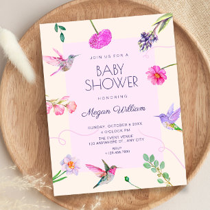 Invitación ducha de bebé de pájaros florales