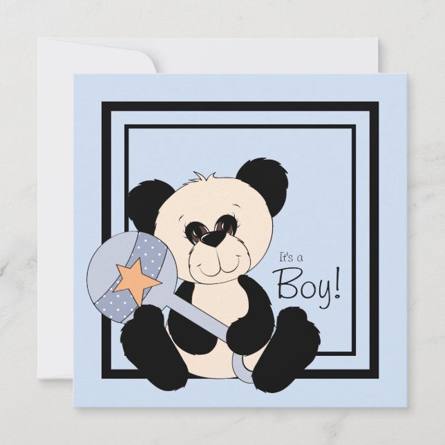Invitación Ducha de bebé de panda negro y azul (Anverso)