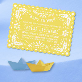 Invitación Ducha de bebé de papel picante amarillo y blanco