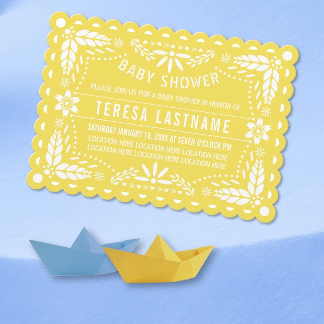 Invitación Ducha de bebé de papel picante amarillo y blanco (Subido por el creador)