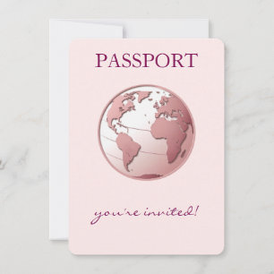Invitación Ducha de Bebé de Pasaporte de Globo Rosa de Viaje