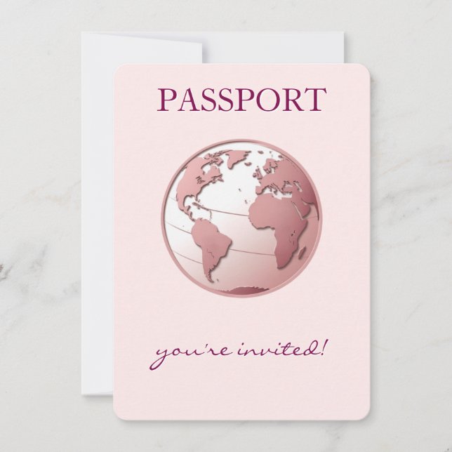 Invitación Ducha de Bebé de Pasaporte de Globo Rosa de Viaje (Anverso)